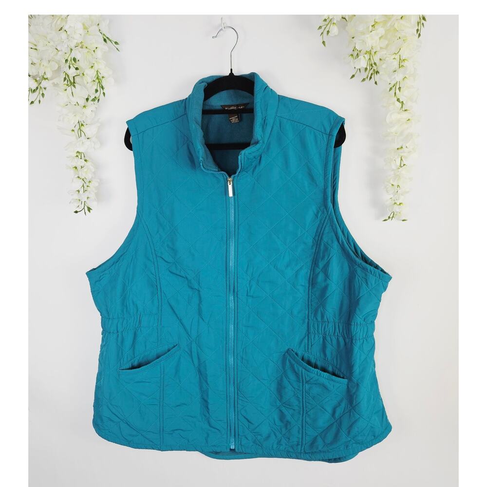 Bit & Bridle Quilted Vest Plus 2X Teal Blue Zip Fleece Lined Outdoor Equestrian